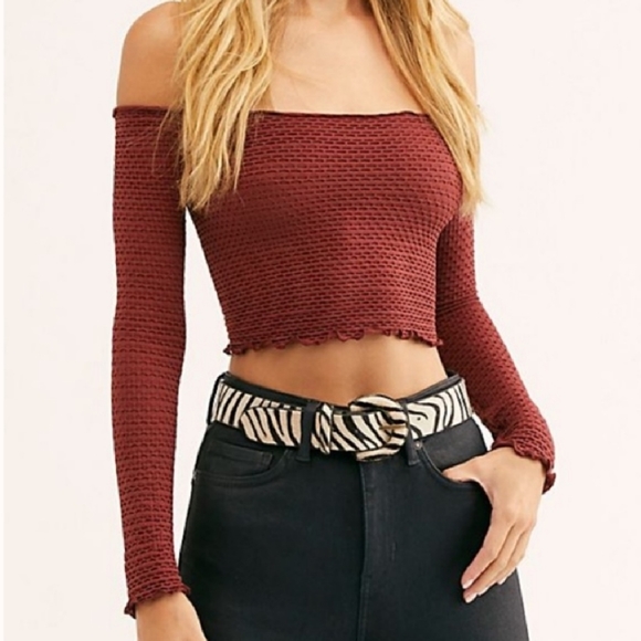 Free People Tops - Free People Textured Long Sleeve Crop Top M/L